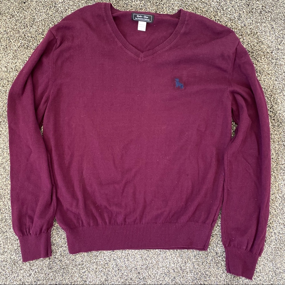 Blade + Blue Purple Cotton V Neck Sweater Size L